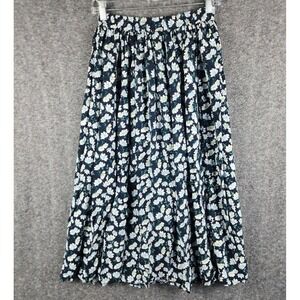 Clio Skirt Womens M Vintage Navy Blue Floral Elastic Waist Rayon Made in USA EUC